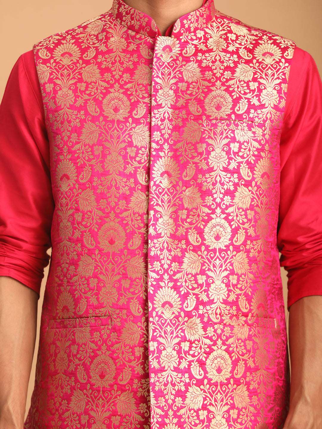 Shrestha by Vastramay Men's Pink Viscose Jacket, Kurta And Pyjama Set - Distacart