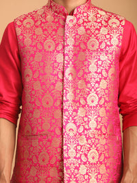 Thumbnail for Shrestha by Vastramay Men's Pink Viscose Jacket, Kurta And Pyjama Set - Distacart