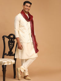 Thumbnail for Shrestha by Vastramay Men's Cream Viscose Jacket, Kurta And Pyjama Set - Distacart