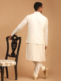 Thumbnail for Shrestha by Vastramay Men's Cream Viscose Jacket, Kurta And Pyjama Set - Distacart