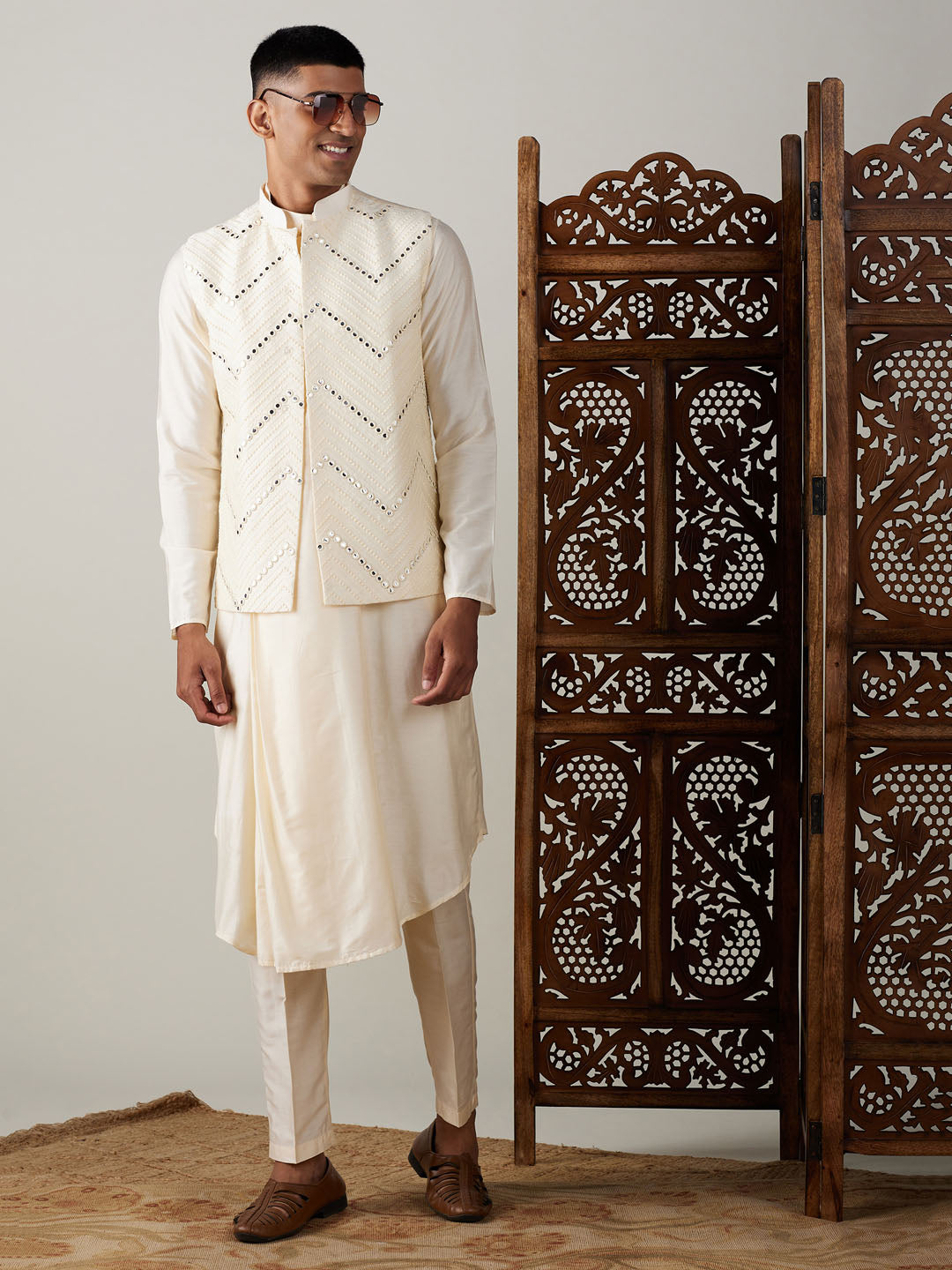 Shrestha by Vastramay Men's Cream Viscose Jacket, Kurta And Pyjama Set - Distacart