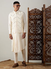 Thumbnail for Shrestha by Vastramay Men's Cream Viscose Jacket, Kurta And Pyjama Set - Distacart