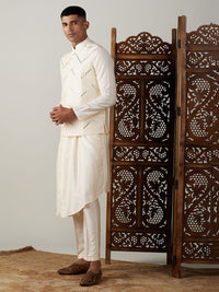 Thumbnail for Shrestha by Vastramay Men's Cream Viscose Jacket, Kurta And Pyjama Set - Distacart