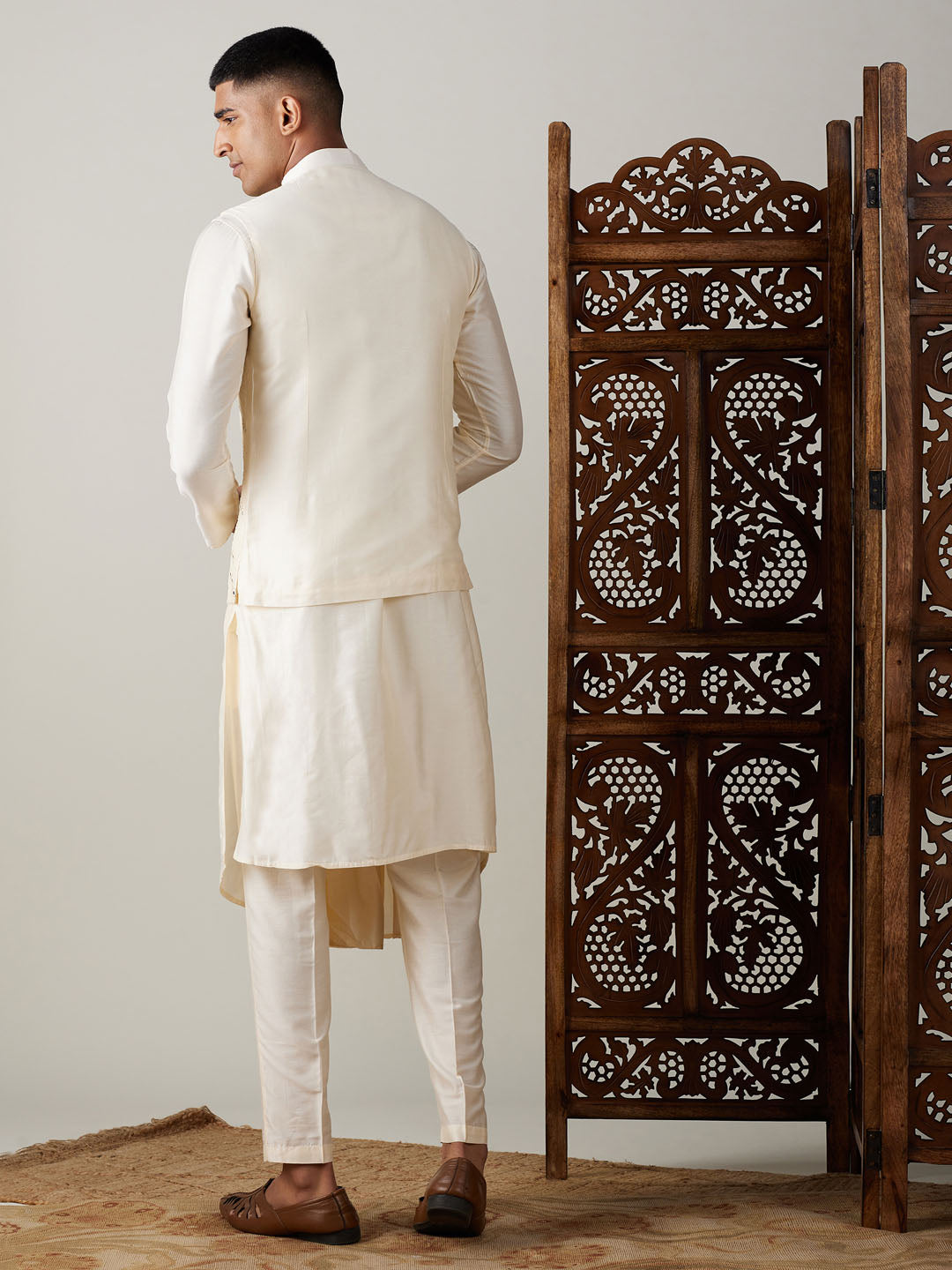 Shrestha by Vastramay Men's Cream Viscose Jacket, Kurta And Pyjama Set - Distacart