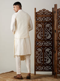 Thumbnail for Shrestha by Vastramay Men's Cream Viscose Jacket, Kurta And Pyjama Set - Distacart