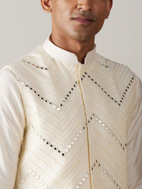 Thumbnail for Shrestha by Vastramay Men's Cream Viscose Jacket, Kurta And Pyjama Set - Distacart