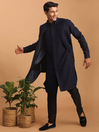 Thumbnail for Shrestha by Vastramay Men's Navy Blue And Black Cotton Blend Jacket, Kurta And Pyjama Set - Distacart