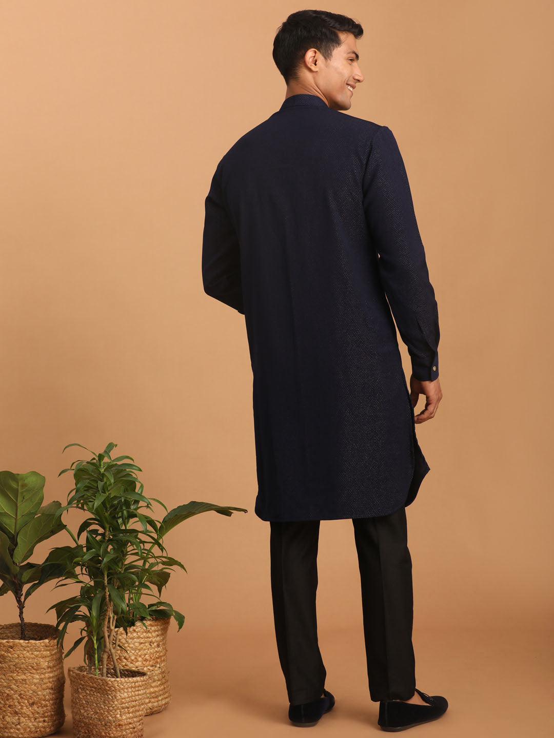 Shrestha by Vastramay Men's Navy Blue And Black Cotton Blend Jacket, Kurta And Pyjama Set - Distacart