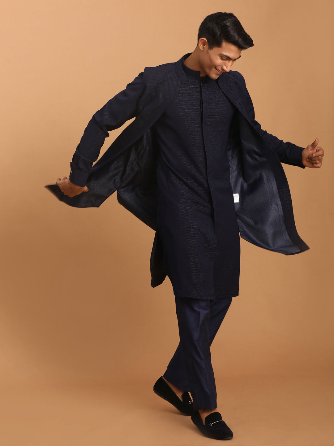Shrestha by Vastramay Men's Navy Blue Cotton Blend Jacket, Kurta And Pyjama Set - Distacart