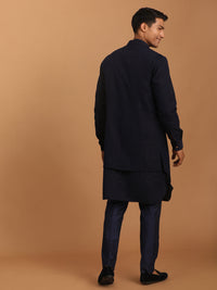 Thumbnail for Shrestha by Vastramay Men's Navy Blue Cotton Blend Jacket, Kurta And Pyjama Set - Distacart