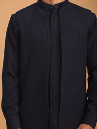 Thumbnail for Shrestha by Vastramay Men's Navy Blue Cotton Blend Jacket, Kurta And Pyjama Set - Distacart