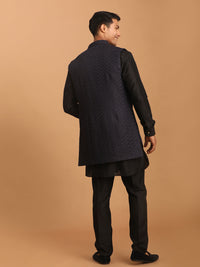 Thumbnail for Shrestha by Vastramay Men's Navy Blue And Black Viscose Jacket, Kurta And Pyjama Set - Distacart