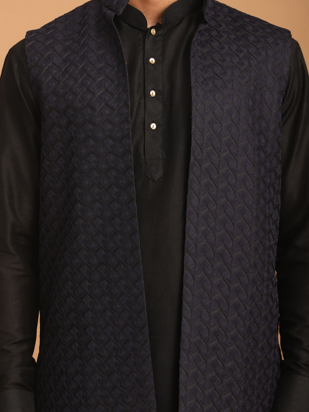Shrestha by Vastramay Men's Navy Blue And Black Viscose Jacket, Kurta And Pyjama Set - Distacart