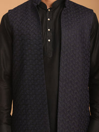 Thumbnail for Shrestha by Vastramay Men's Navy Blue And Black Viscose Jacket, Kurta And Pyjama Set - Distacart