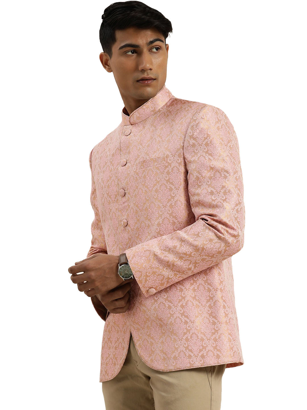 Vastramay Men's Pink Jacquard Jodhpuri - Distacart