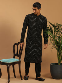 Thumbnail for Shrestha by Vastramay Men's Black Georgette Kurta Pyjama Set - Distacart