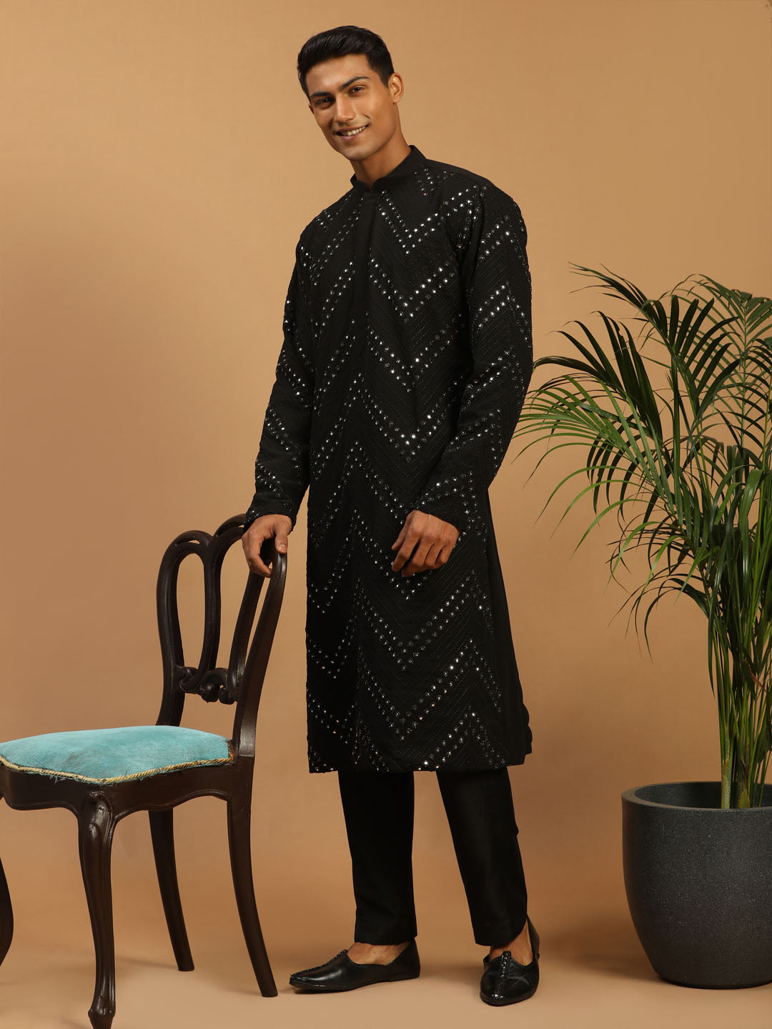 Shrestha by Vastramay Men's Black Georgette Kurta Pyjama Set - Distacart