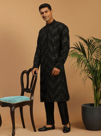 Thumbnail for Shrestha by Vastramay Men's Black Georgette Kurta Pyjama Set - Distacart