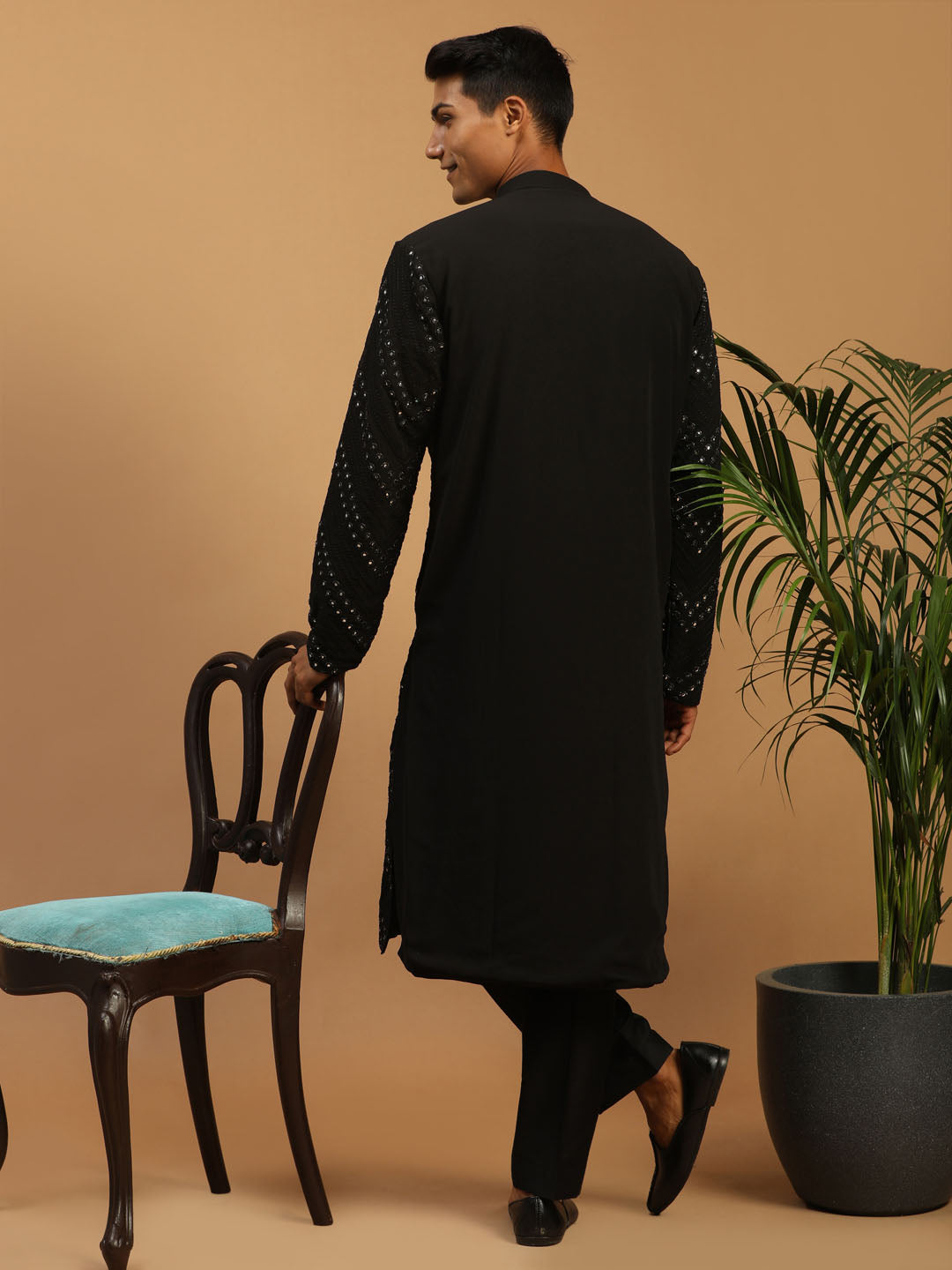 Shrestha by Vastramay Men's Black Georgette Kurta Pyjama Set - Distacart