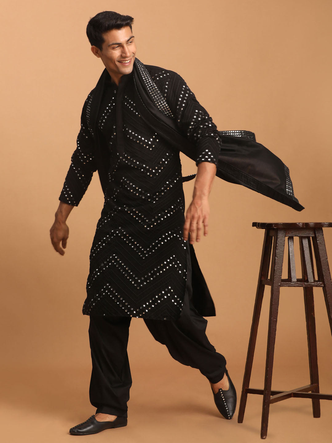 Shrestha by Vastramay Men's Black Georgette Kurta And Patiala Set - Distacart
