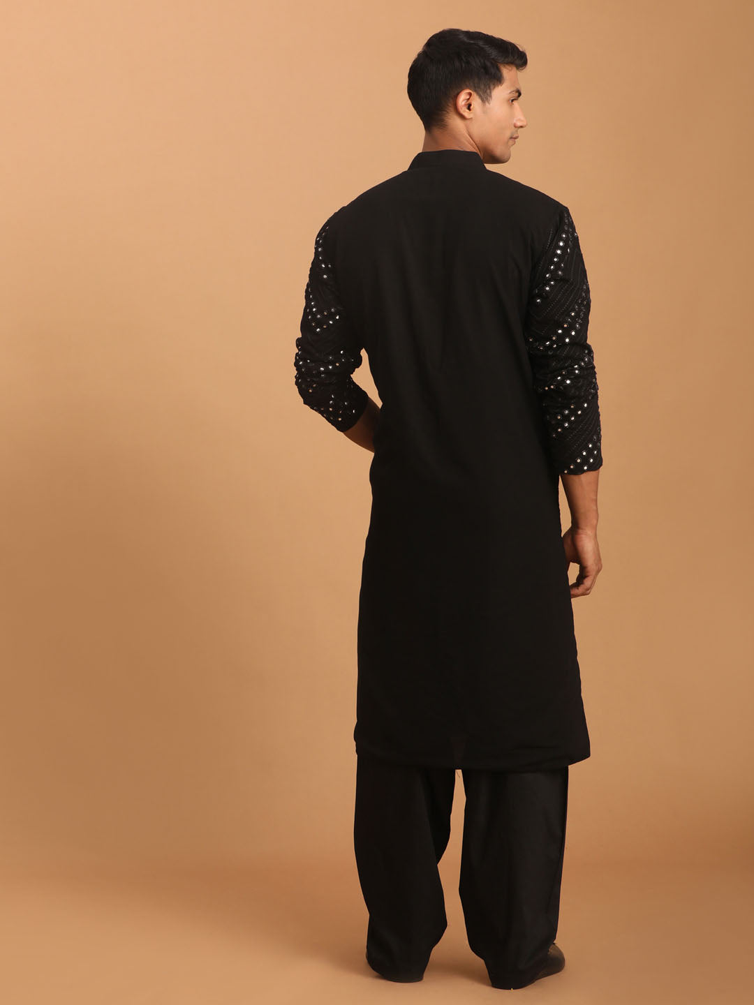 Shrestha by Vastramay Men's Black Georgette Kurta And Patiala Set - Distacart