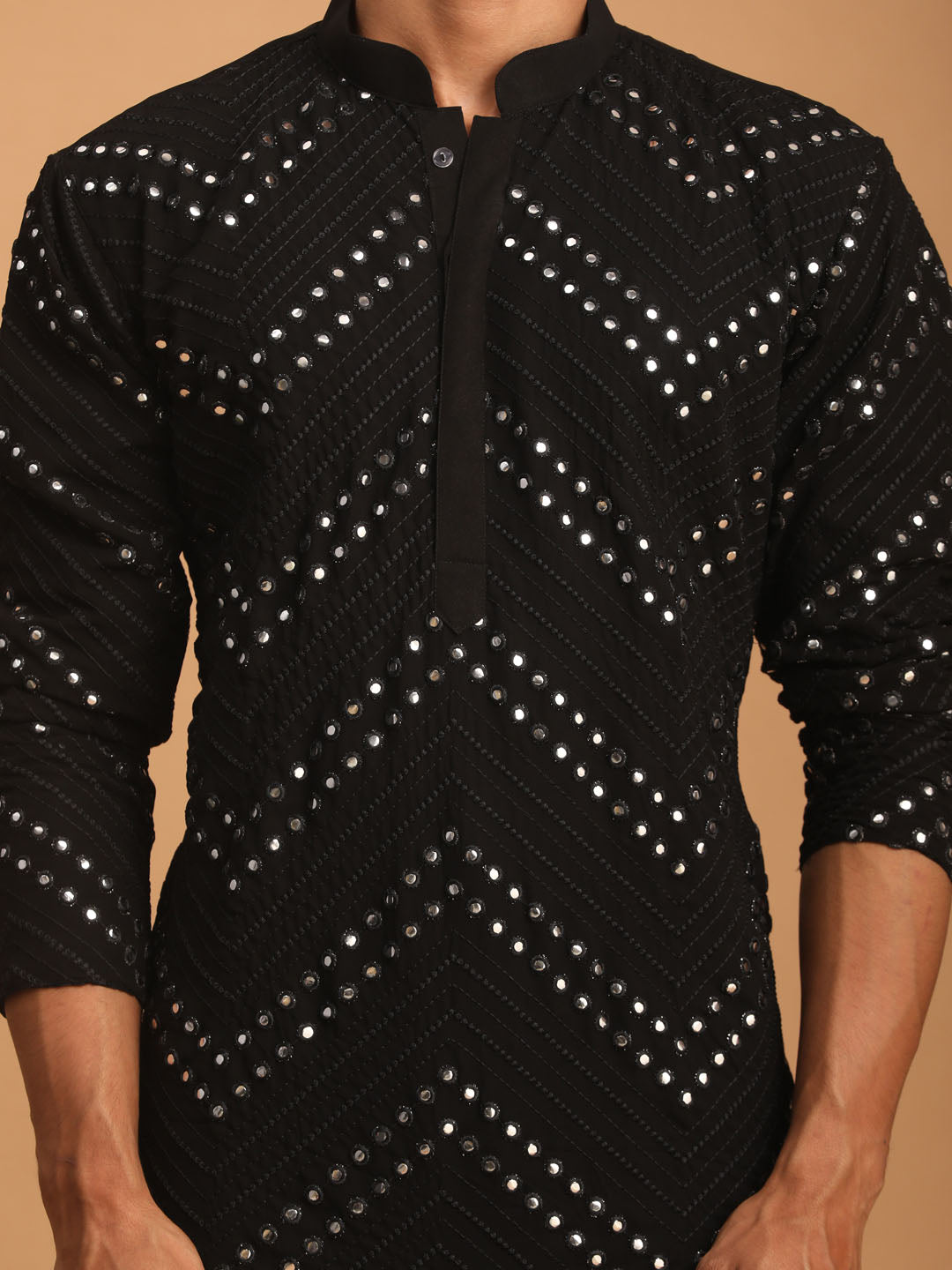 Shrestha by Vastramay Men's Black Georgette Kurta And Patiala Set - Distacart