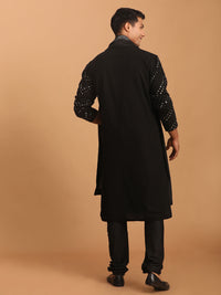 Thumbnail for Shrestha by Vastramay Men's Black Georgette Kurta Pyjama Set - Distacart