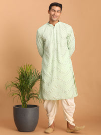 Thumbnail for Shrestha by Vastramay Men's Mint Green And Cream Georgette Kurta And Dhoti Pant Set - Distacart