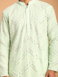 Thumbnail for Shrestha by Vastramay Men's Mint Green And Cream Georgette Kurta And Dhoti Pant Set - Distacart