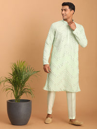 Thumbnail for Shrestha by Vastramay Men's Mint Green Georgette Kurta Pyjama Set - Distacart