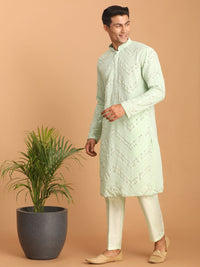 Thumbnail for Shrestha by Vastramay Men's Mint Green Georgette Kurta Pyjama Set - Distacart