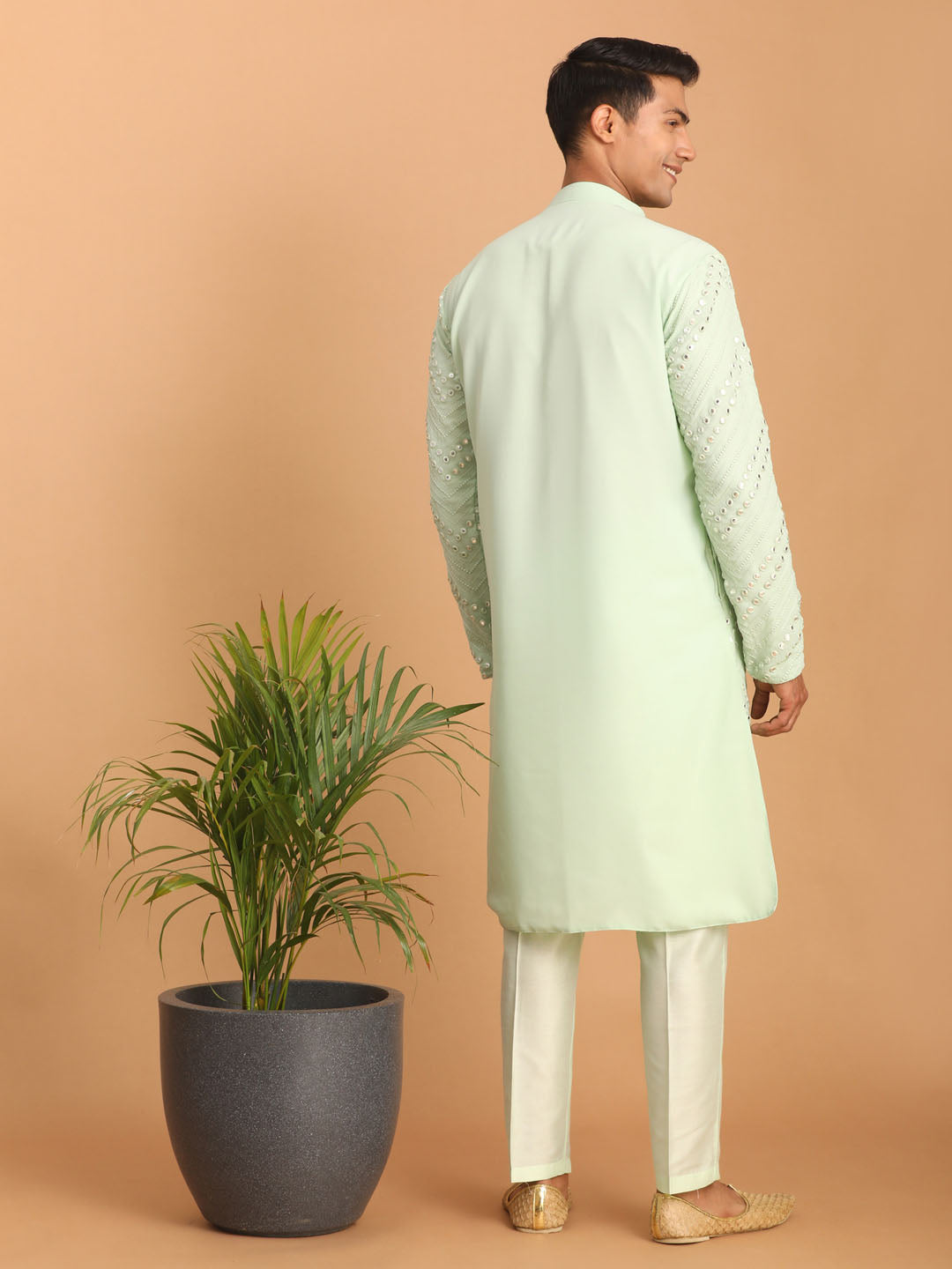 Shrestha by Vastramay Men's Mint Green Georgette Kurta Pyjama Set - Distacart