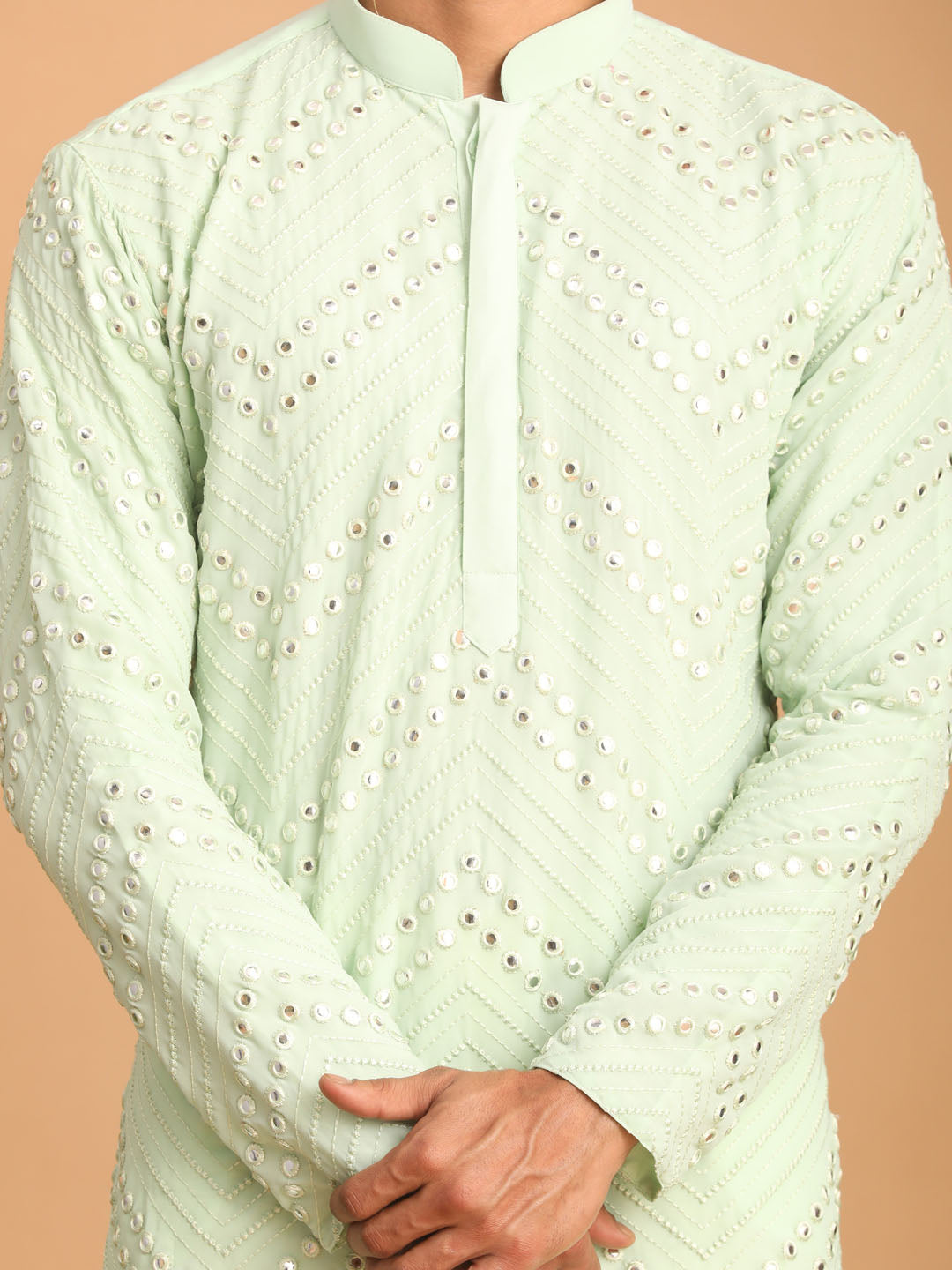 Shrestha by Vastramay Men's Mint Green Georgette Kurta Pyjama Set - Distacart