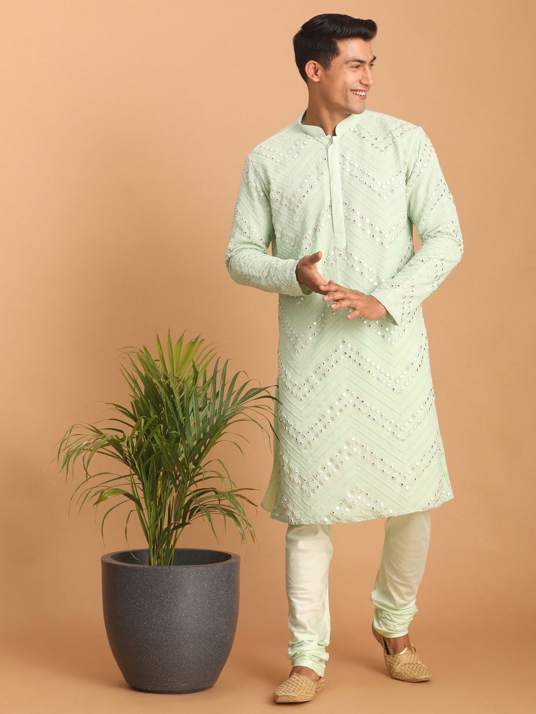 Shrestha by Vastramay Men's Mint Green Georgette Kurta Pyjama Set - Distacart