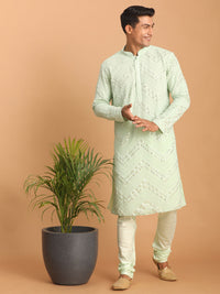 Thumbnail for Shrestha by Vastramay Men's Mint Green Georgette Kurta Pyjama Set - Distacart