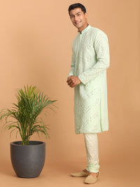 Thumbnail for Shrestha by Vastramay Men's Mint Green Georgette Kurta Pyjama Set - Distacart