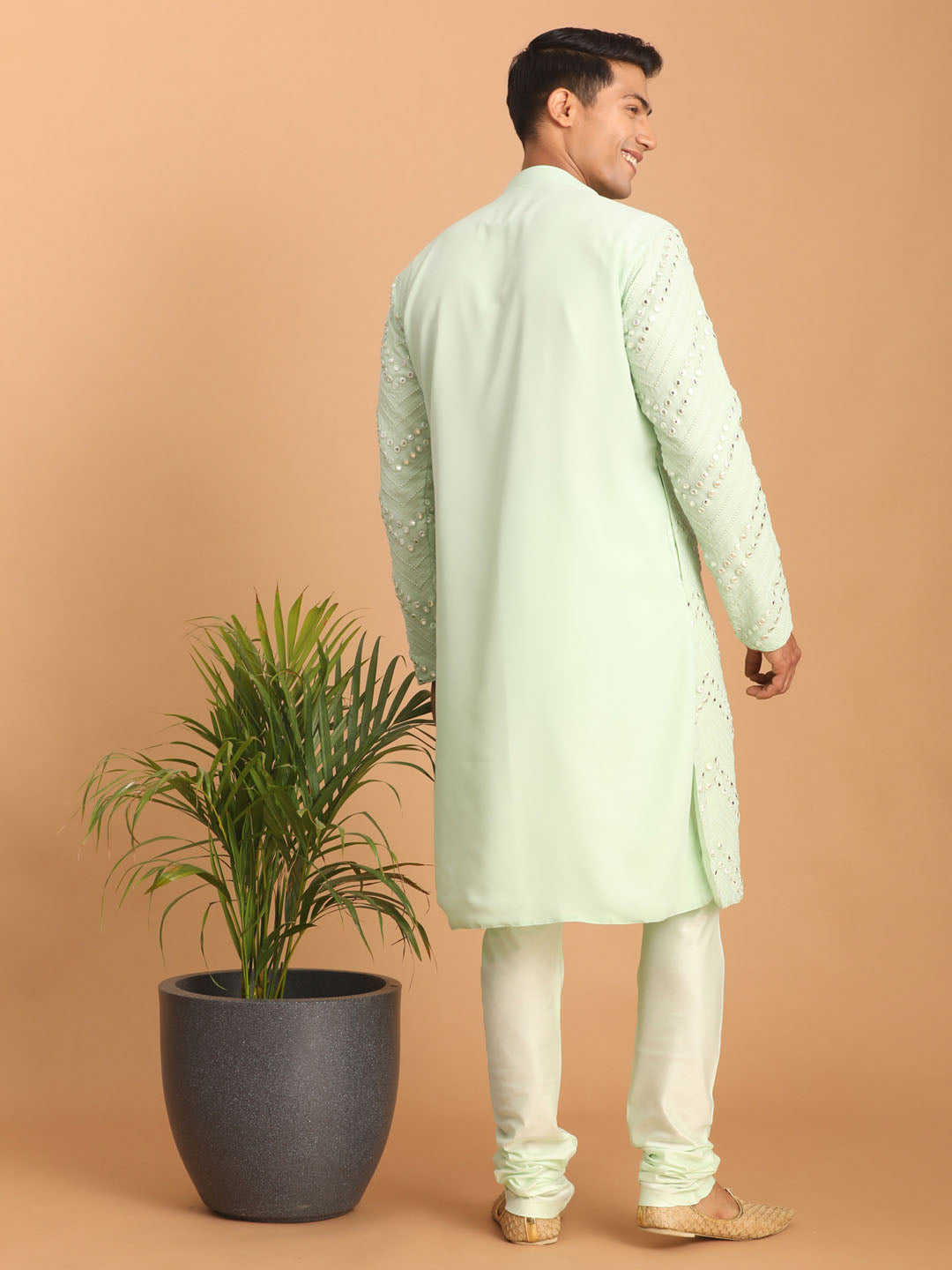 Shrestha by Vastramay Men's Mint Green Georgette Kurta Pyjama Set - Distacart
