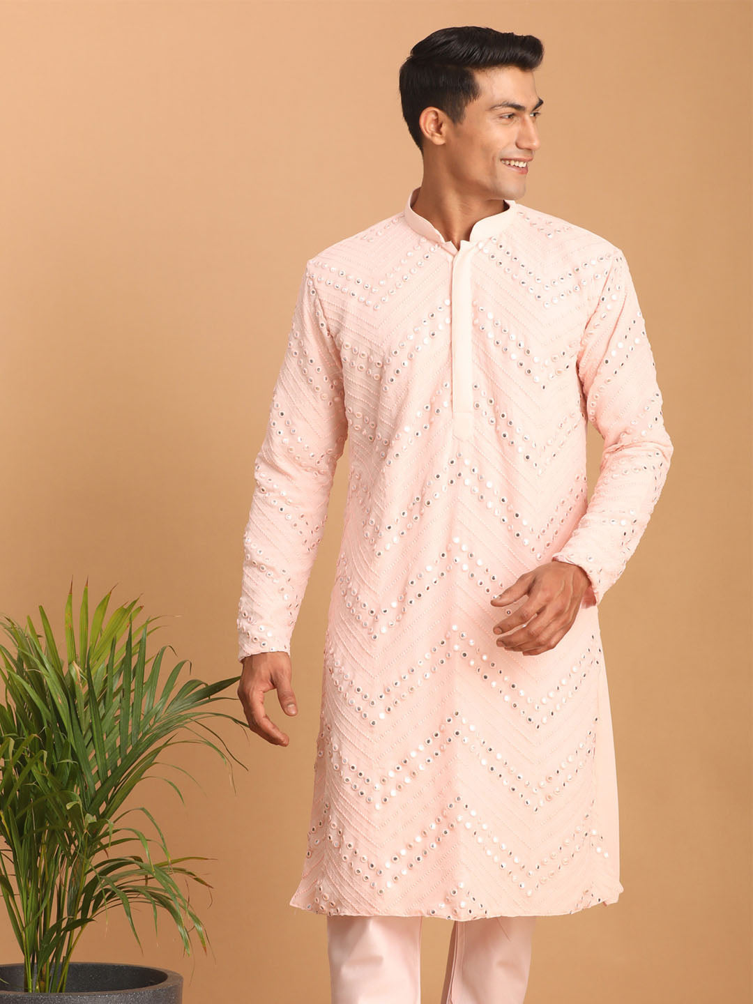 Shrestha by Vastramay Men's Pink Georgette Kurta Pyjama Set - Distacart