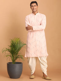 Thumbnail for Shrestha by Vastramay Men's Pink And Cream Georgette Kurta And Dhoti Pant Set - Distacart