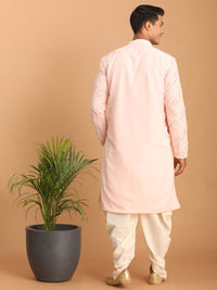 Thumbnail for Shrestha by Vastramay Men's Pink And Cream Georgette Kurta And Dhoti Pant Set - Distacart