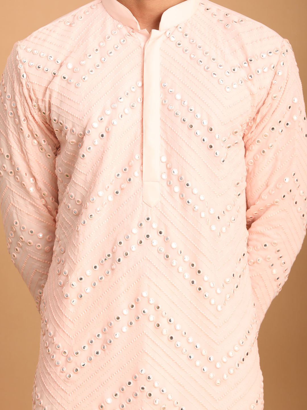 Shrestha by Vastramay Men's Pink And Cream Georgette Kurta And Dhoti Pant Set - Distacart