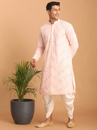 Thumbnail for Shrestha by Vastramay Men's Pink And White Georgette Kurta And Dhoti Pant Set - Distacart