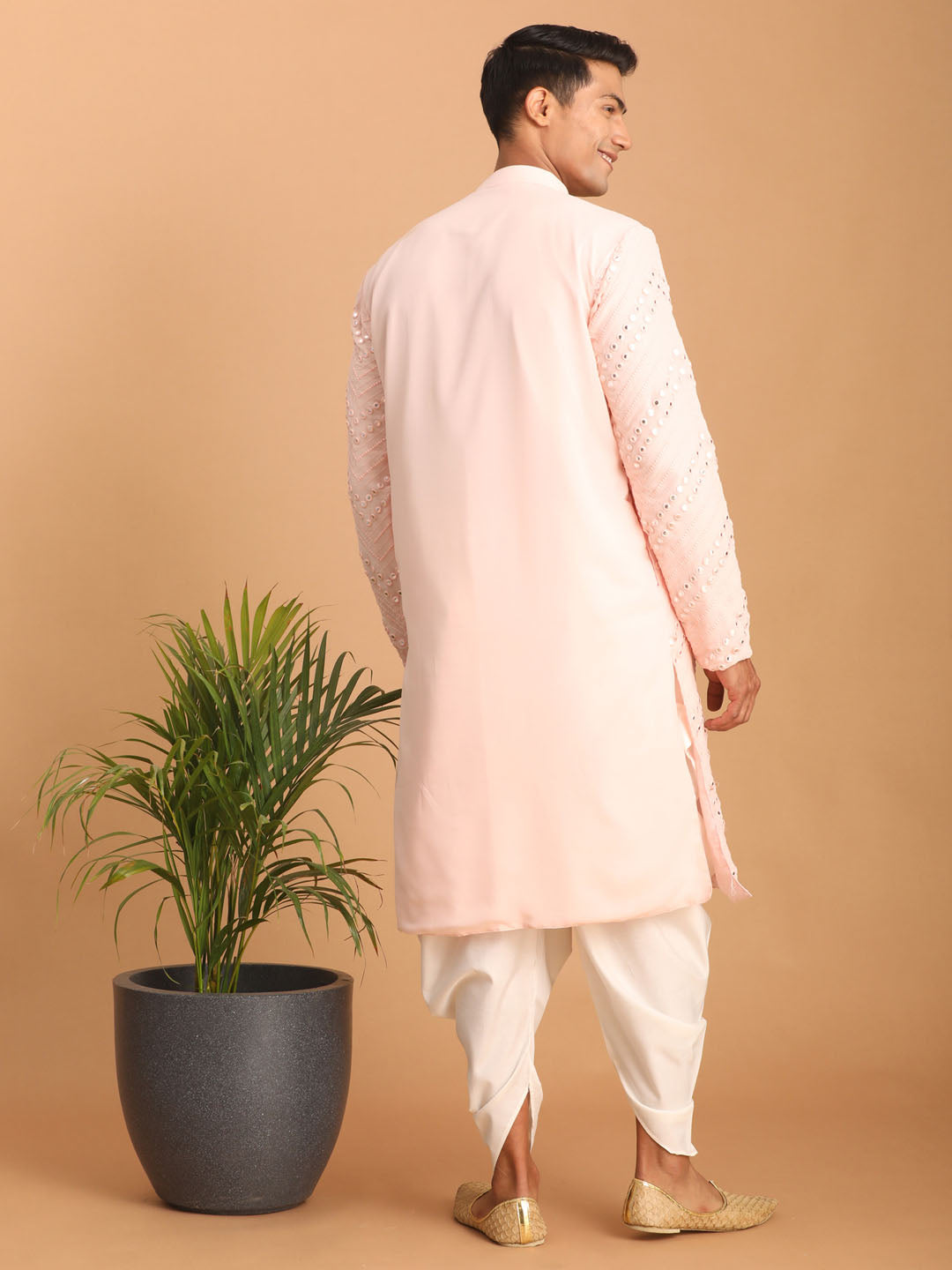 Shrestha by Vastramay Men's Pink And White Georgette Kurta And Dhoti Pant Set - Distacart