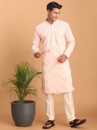 Thumbnail for Shrestha by Vastramay Men's Pink And Cream Georgette Kurta Pyjama Set - Distacart