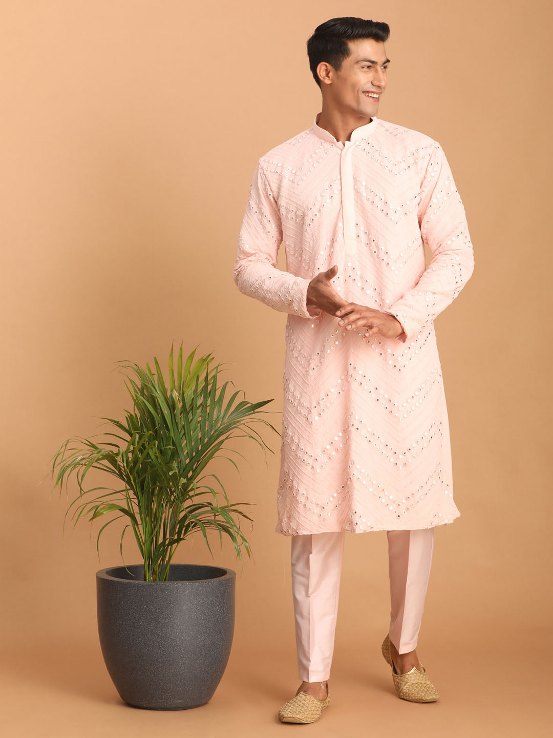 Shrestha by Vastramay Men's Pink Georgette Kurta Pyjama Set - Distacart