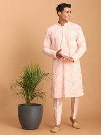 Thumbnail for Shrestha by Vastramay Men's Pink Georgette Kurta Pyjama Set - Distacart