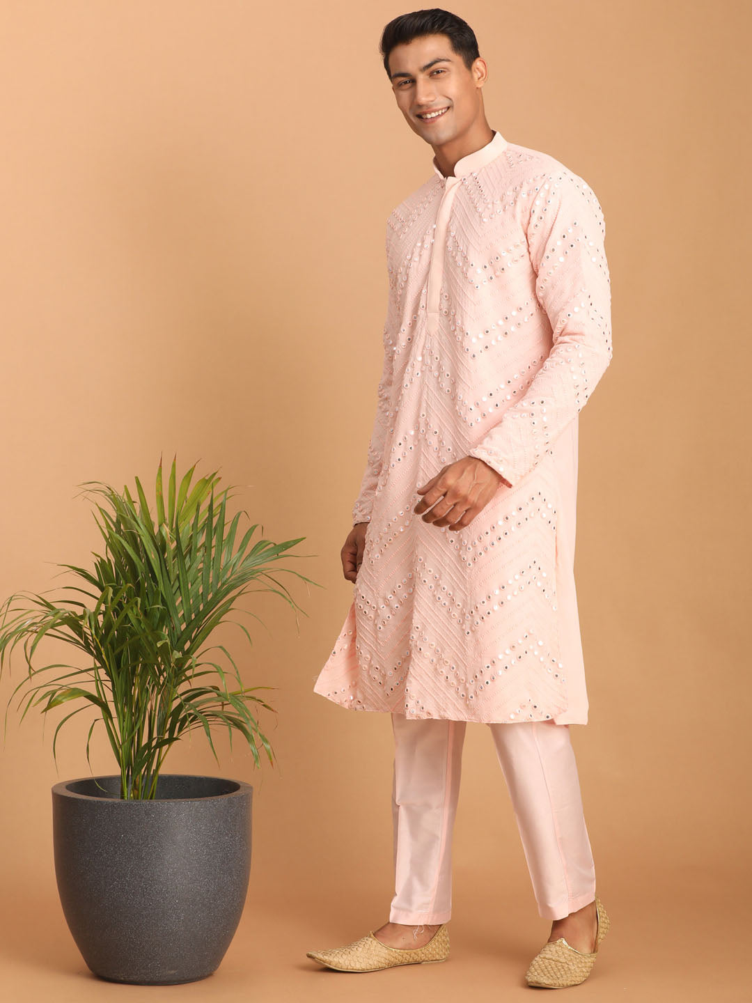 Shrestha by Vastramay Men's Pink Georgette Kurta Pyjama Set - Distacart