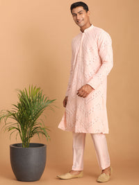 Thumbnail for Shrestha by Vastramay Men's Pink Georgette Kurta Pyjama Set - Distacart