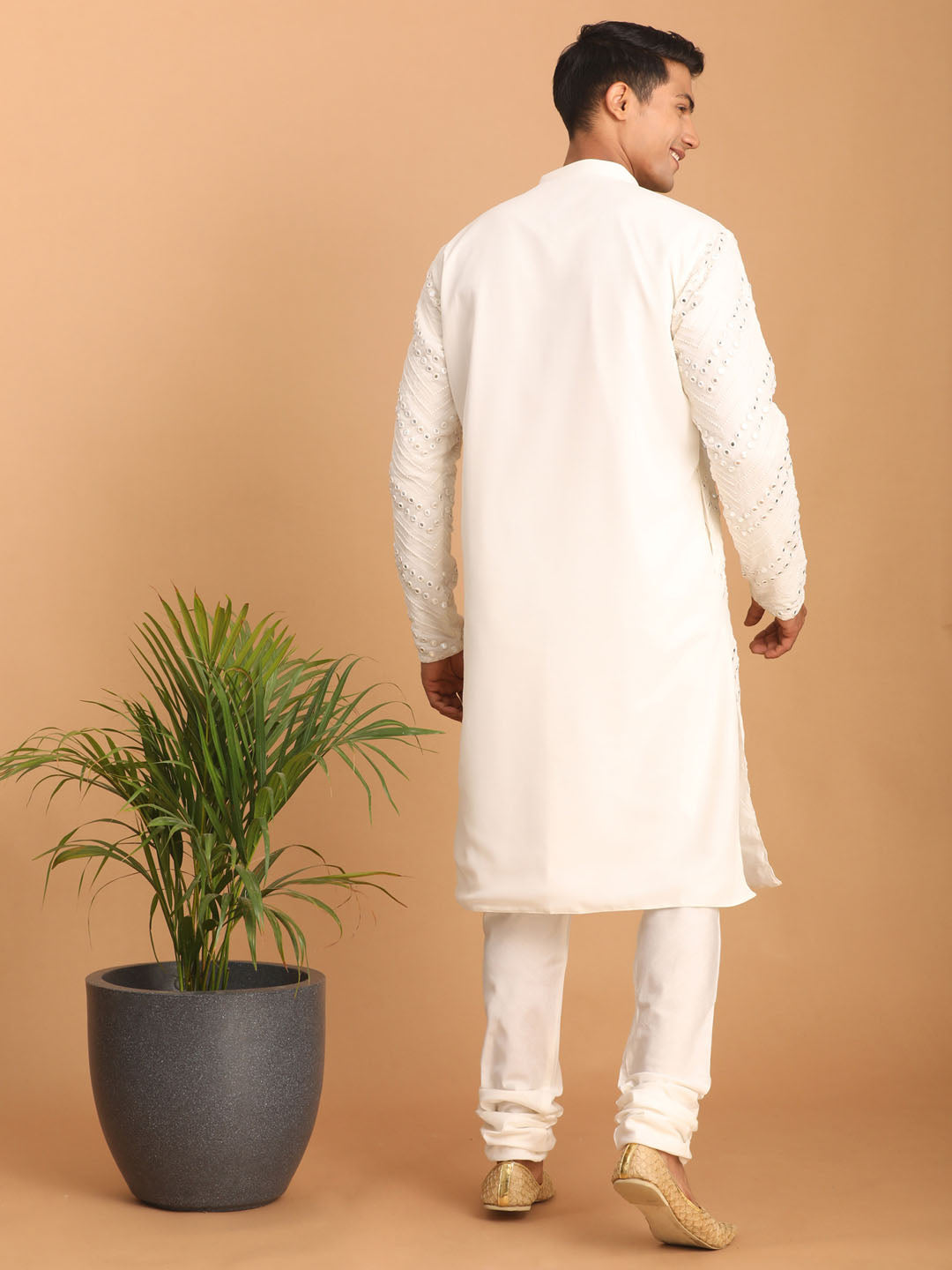 Shrestha by Vastramay Men's White Georgette Kurta Pyjama Set - Distacart