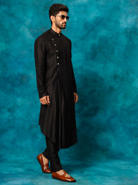 Thumbnail for Shrestha by Vastramay Men's Black Viscose Blend Kurta - Distacart